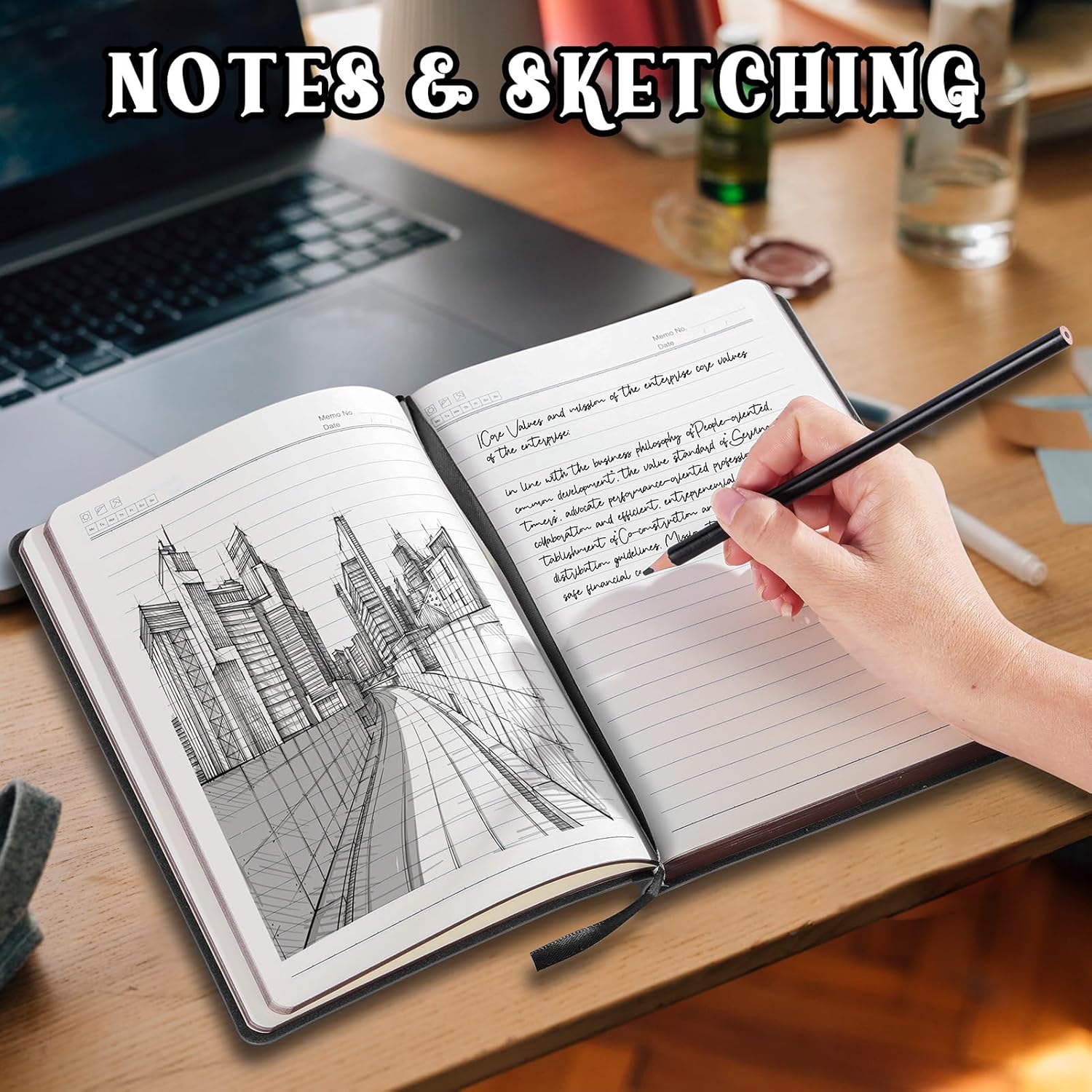 Fetinar Leather Vintage Journal Notebook,300 Pages,Leather Softcover Lined Journal Notebooks for Women Men,Notebook Journals for Writing Travel,Business,Office,5.7'' X 8.3'' - Image 3