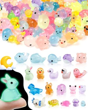 FIVEIZERO 100PCS Luminous mini Resin Animals Bulk - 20 Styles Glow in The Dark Plastic Tiny Animals Figures for Dollhouse, Fairy Garden, Aquarium, Party Favors & DIY Craft Decor