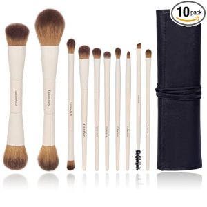 YutimeAura Makeup Brush Set 10pc, Dual-Ended Makeup Brushes For Bronzer, Contour, Eyeshadow, Blush, Concealer & Foundation Application